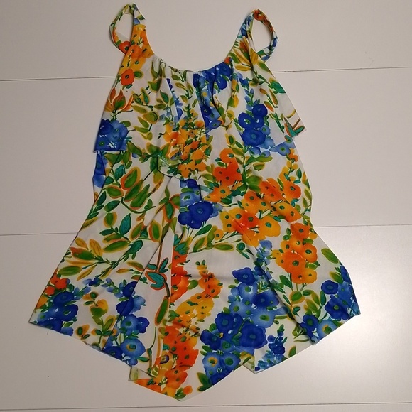 Summer spring colourful  flowy floral tank racerback medium polyester - Picture 1 of 6